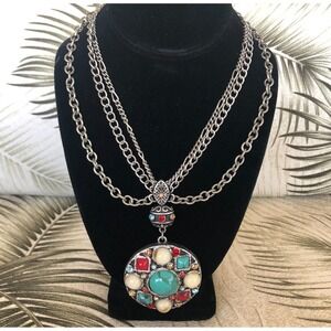 Southwest Style NENA Necklace  Blue Aqua Faux Turquoise Coral Abstract Pendant